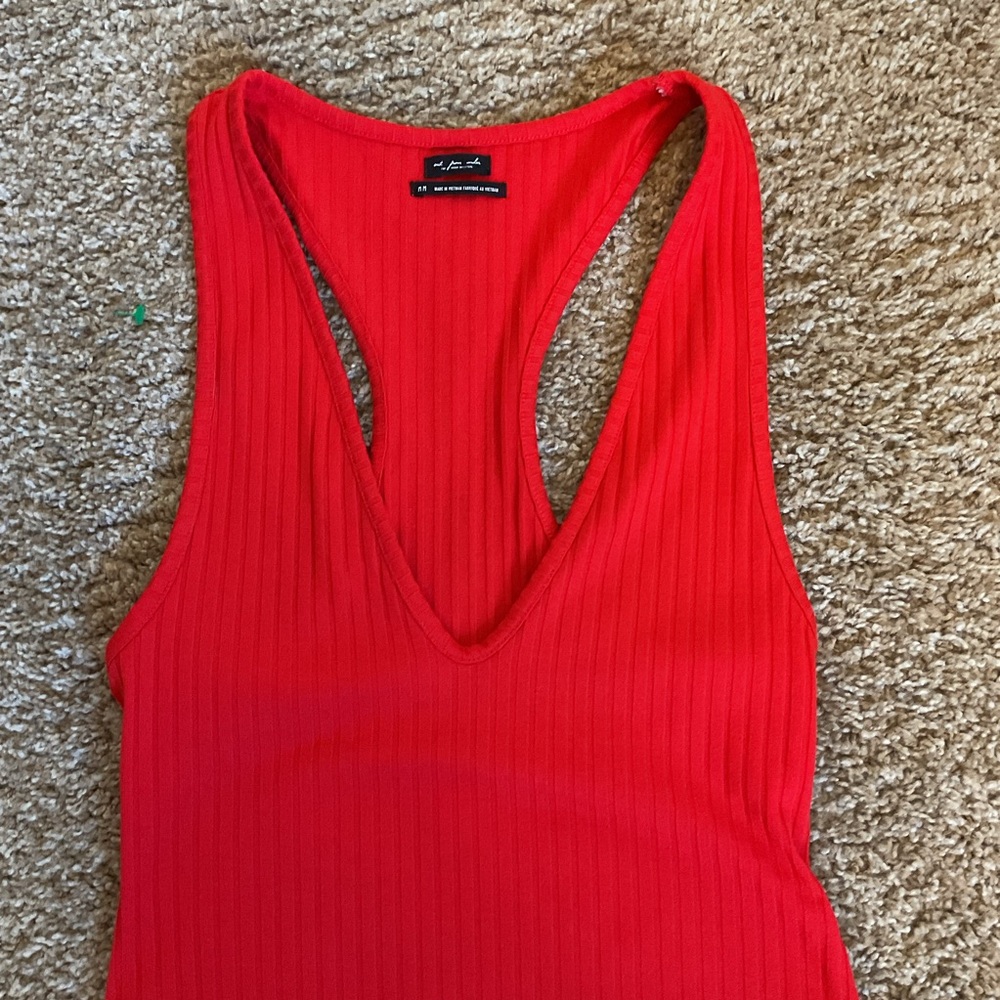 Urban Outfitters Out From Under Marley Plunging Bodysuit Medium Red Ribbed SZ M - Picture 5 of 7